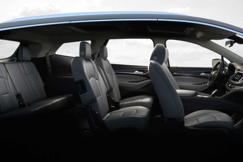 Side view of the three rows of interior seating in the 2019 Buick Enclave