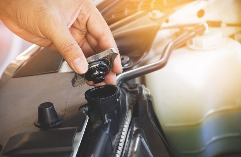 a hand checking the fluid level in a car