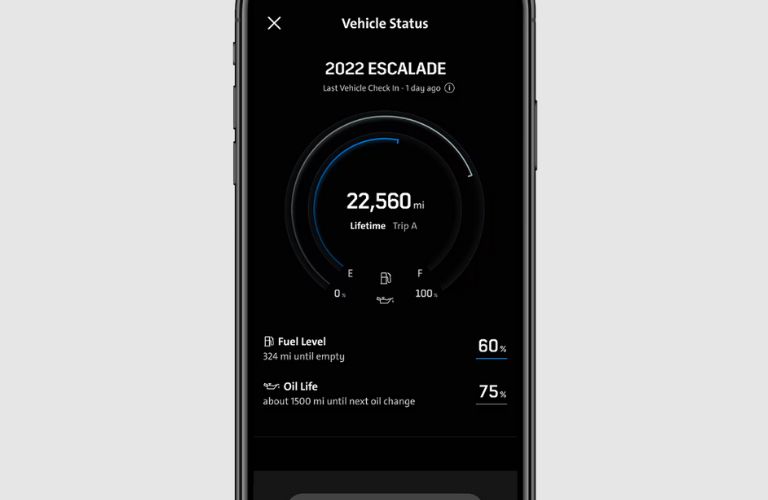 image of vehicle status shown in the myCadillac mobile app